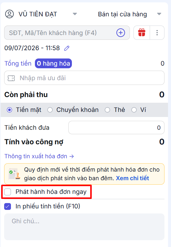Hình ảnh hướng dẫn thao tác trên hóa đơn